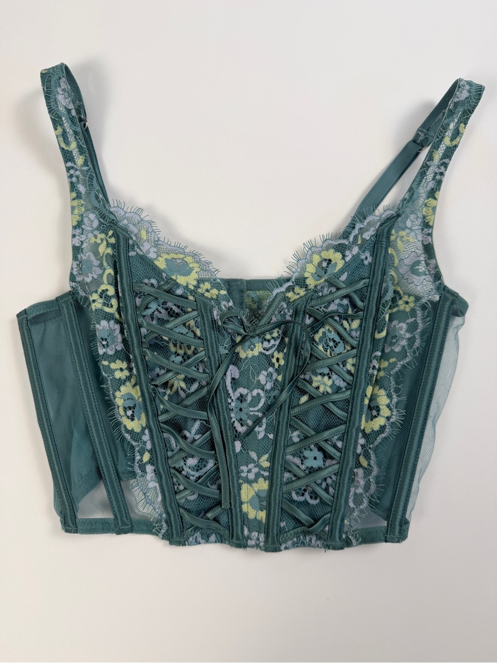 Victoria's Secret Lace Mesh Corset Top Women XS Teal | Coquette Streetwear